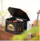 ORCC 10-in-1 Record Player, Nostalgic Turntable for Vinyl Record with Bluetooth, 2 Built-in Speakers, CD, Cassette, USB,Black