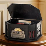 ORCC 10-in-1 Record Player, Nostalgic Turntable for Vinyl Record with Bluetooth, 2 Built-in Speakers, CD, Cassette, USB,Black