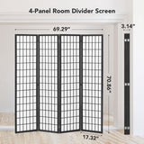 JOSTYLE 6ft Room Divider Shoji Screen, 4 Panel Folding Privacy Screen for Room Separation, Japanese Wood Room Divider, Black, 70.9" H x 69" W Black