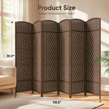 JOSTYLE Rattan Room Divider, 6-Panel Folding Privacy Screen 6ft. Extra Wide