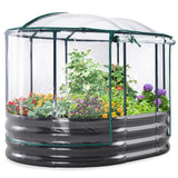 KING BIRD Raised Garden Bed with Cover Galvanized Oval Planter Garden Box Outdoor for Gardening, Flowers, Vegetables 47.2x35.4x11.8inchs