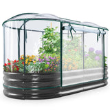 KING BIRD Raised Garden Bed with Cover Galvanized Oval Planter Garden Box Outdoor for Gardening, Flowers, Vegetables 47.2x35.4x11.8inchs