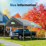 Quictent 10x20 ft Carport Replacement Tarp Canopy Top Cover with Valance and Bungee Balls, Gray