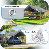 Quictent 10x20 ft Carport Replacement Tarp Canopy Top Cover with Valance and Bungee Balls, Gray