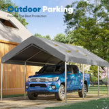 Quictent 10x20 ft Carport Replacement Tarp Canopy Top Cover with Valance and Bungee Balls, Gray
