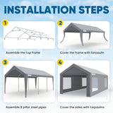Quictent 12x20 ft Heavy Duty Carport, Outdoor Garage Canopy Tent with Roll-up Ventilated Windows & Sidewalls, Gray