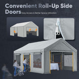 Quictent 12x20 ft Carports with Side Zipper Doors, Gray
