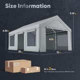 Quictent 12x20 ft Carports with Side Zipper Doors, Gray