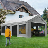 Quictent Heavy Duty 13x25 ft Carports with Side Zipper Doors, Gray