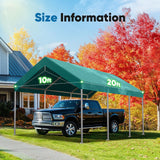 Quictent 10x20 ft Carport Replacement Tarp Canopy Top Cover with Valance and Bungee Balls, Green