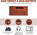 ORCC 10-in-1 Record Player, Nostalgic Turntable for Vinyl Record with Bluetooth, 2 Built-in Speakers, CD, Cassette,Mahogany