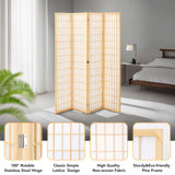 JOSTYLE 6ft Japanese Room Divider Wall, 4-Panel Shoji Privacy Screen 69" W Nature-Wood