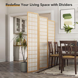 JOSTYLE 6ft Japanese Room Divider Wall, 4-Panel Shoji Privacy Screen 69" W Nature-Wood