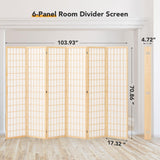 JOSTYLE 6ft Japanese Room Divider Wall, 6-Panel Shoji Privacy Screen 104" W Nature-Wood