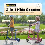 Zupapa Electric Scooter with Seat for Kids Ages 8-12, Riders up to 155 lbs, Removable Seat 2 Riding Styles, Pink
