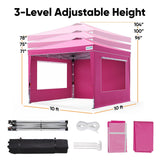 Quictent Pop up Canopy Tent 10'x10' with 4 Detachable Window Sidewalls, Pink