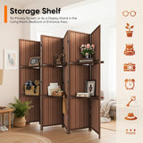 JOSTYLE Bamboo Room Divider with Shelves, 6-Panel Privacy Screen,67"H 96"W Browm