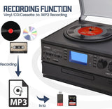 ORCC Vinyl Record Player with Speakers, Turntable CD Player Combo,Retro Black