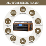 ORCC Vinyl Record Player with Speakers, Turntable CD Player Combo,Retro Brown