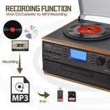 ORCC Vinyl Record Player with Speakers, Turntable CD Player Combo,Retro Brown