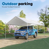 Quictent 10x15 ft Heavy Duty Car Canopy Galvanized Frame Carport Outdoor Shelter, white