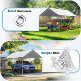 Quictent 10x20 ft Carport Replacement Tarp Canopy Top Cover with Bungee Balls, White