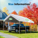 Quictent 10x20 ft Carport Replacement Tarp Canopy Top Cover with Valance and Bungee Balls, White