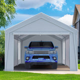 Quictent 12x20 ft Heavy Duty Carport, Outdoor Garage Canopy Tent with Roll-up Ventilated Windows & Sidewalls, White