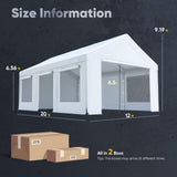 Quictent 12x20 ft Carports with Side Zipper Doors, White