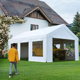 Quictent 12x20 ft Carports with Side Zipper Doors, White