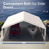 Quictent 20x20 ft Heavy Duty 2 Car Carport with Zipper Side Doors, White