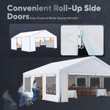 Quictent 20x20 ft Heavy Duty 2 Car Carport with Zipper Side Doors, White