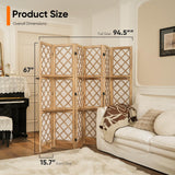 JOSTYLE Room Divider with Shelves, 6-Panel Japanese Shoji Screen 67"H 96"W Nature-Wood