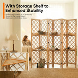 JOSTYLE Room Divider with Shelves, 6-Panel Japanese Shoji Screen 67"H 96"W Nature-Wood