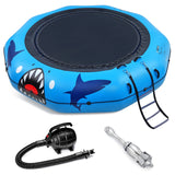 Zupapa Inflatable Water Trampoline 10 12 14FT with Pump Steel Anchors & Ladder for Lake Pool Ocean, Heavy Duty Jumping Platform for Family & Adults