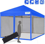 Quictent 10 x 10 ft Easy Pop up Canopy with Netting Mesh Side Walls Waterproof Blue