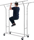 HOKEEPER 400 lbs Load Capacity Commercial Grade Clothing Garment Racks Heavy Duty Double Rails Adjustable Collapsible Rolling Clothes Rack on Wheels