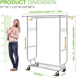 HOKEEPER Double Clothing Garment Rack with Shelves Capacity 600 lbs Clothing Racks on Wheels