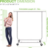 HOKEEPER 250 Lbs Load Capacity Commercial Grade Clothing Garment Racks Heavy Duty Sing Rail Adjustable Collapsible Rolling Clothes Rack on Wheels