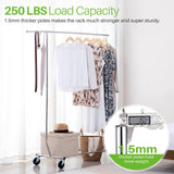HOKEEPER 250 Lbs Load Capacity Commercial Grade Clothing Garment Racks Heavy Duty Sing Rail Adjustable Collapsible Rolling Clothes Rack on Wheels