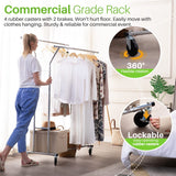 HOKEEPER 400 lbs Load Capacity Commercial Grade Clothing Garment Racks Heavy Duty Double Rails Adjustable Collapsible Rolling Clothes Rack on Wheels