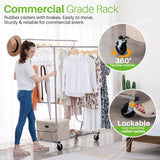 HOKEEPER Double Clothing Garment Rack with Shelves Capacity 600 lbs Clothing Racks on Wheels