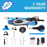 MAXTRA Upgraded E120 Adjustable Handlebar and Removable Seat Folding Electric Scooter-Blue